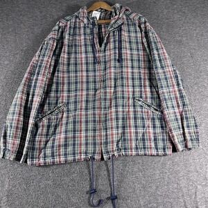 Unisex Y2K Thin Plaid Zip Up Jacket Size Small Over Size Spring Lightweight Prep
